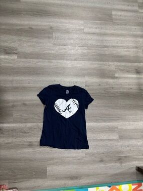 Girls' Navy Heart Baseball Tee with Script 'A'